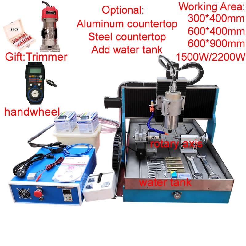 4 Axis CNC 6040 2.2KW Linear Guide Rail Metal Carving 1500W Mach3 CNC