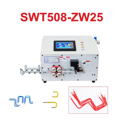 SWT508-ZW25 updated 7 inch touch screen double head computer automatic wire stripping and bending machine for angle bender and customized bending type PVC Electrical Wire Bending Pipe hydraulic compatible for AWG38 to AWG3