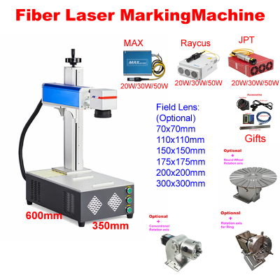 50W JPT Raycus Fiber Laser Marking Machine Jewerly Metal Laser Engraving With Rotary Axis For Engraver Card Silver Gold Cutting
