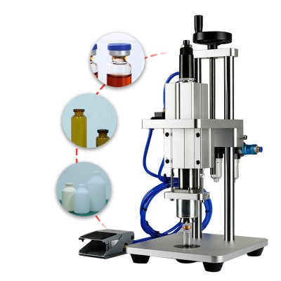 Oral Liquid Bottle Vials Capping Machine Tabletop Manual Pneumatic for Collar Ring Crimping Vial Top Pressing Pneumatic Glass Bottle Fragrance Scent